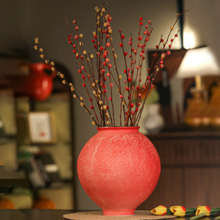 景德镇陶瓷现代艺术花瓶简约现代故宫红陶瓷工艺品酒店博古架摆件