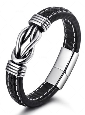 亚马逊新品民族风饰品不锈钢手链男士手工编织钛钢手镯