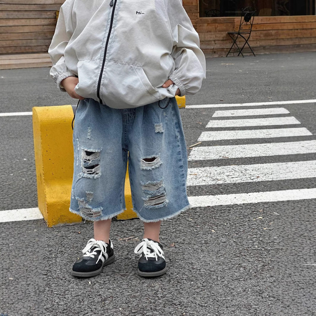 男童夏季短裤儿童韩版2025新款潮范破洞牛仔裤中小童夏装五分裤