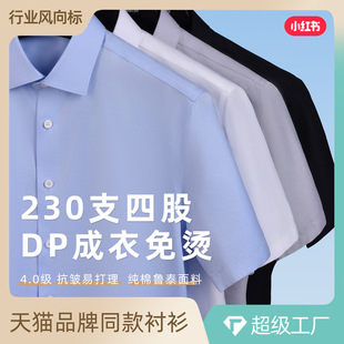 230支4股纯棉DP成衣免烫衬衫男款短袖夏天高端感白色正装衬衣男士
