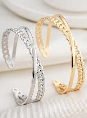欧美热销交叉镂空设计感开口手镯轻奢小众手饰时尚个性手环女