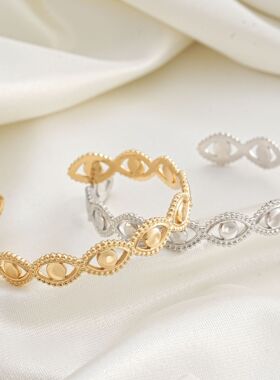 欧美复古镂空设计不锈钢手饰轻奢简约创意精致开口手镯女