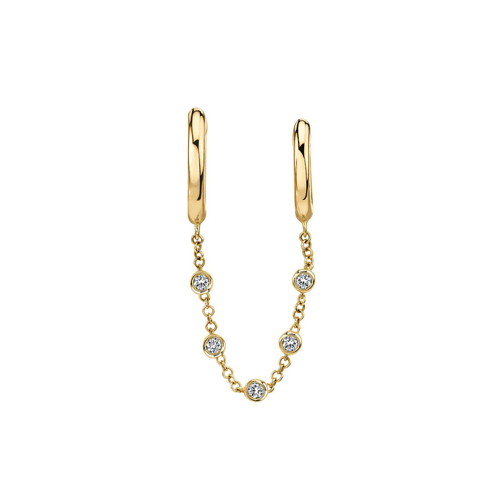 欧美外贸热卖款长链条耳环光面双耳圈包镶锆石时尚耳饰现货