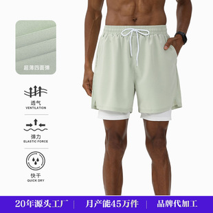 跑步二合一运动短裤男夏季透气高弹薄款健身田径马拉松训练三分裤