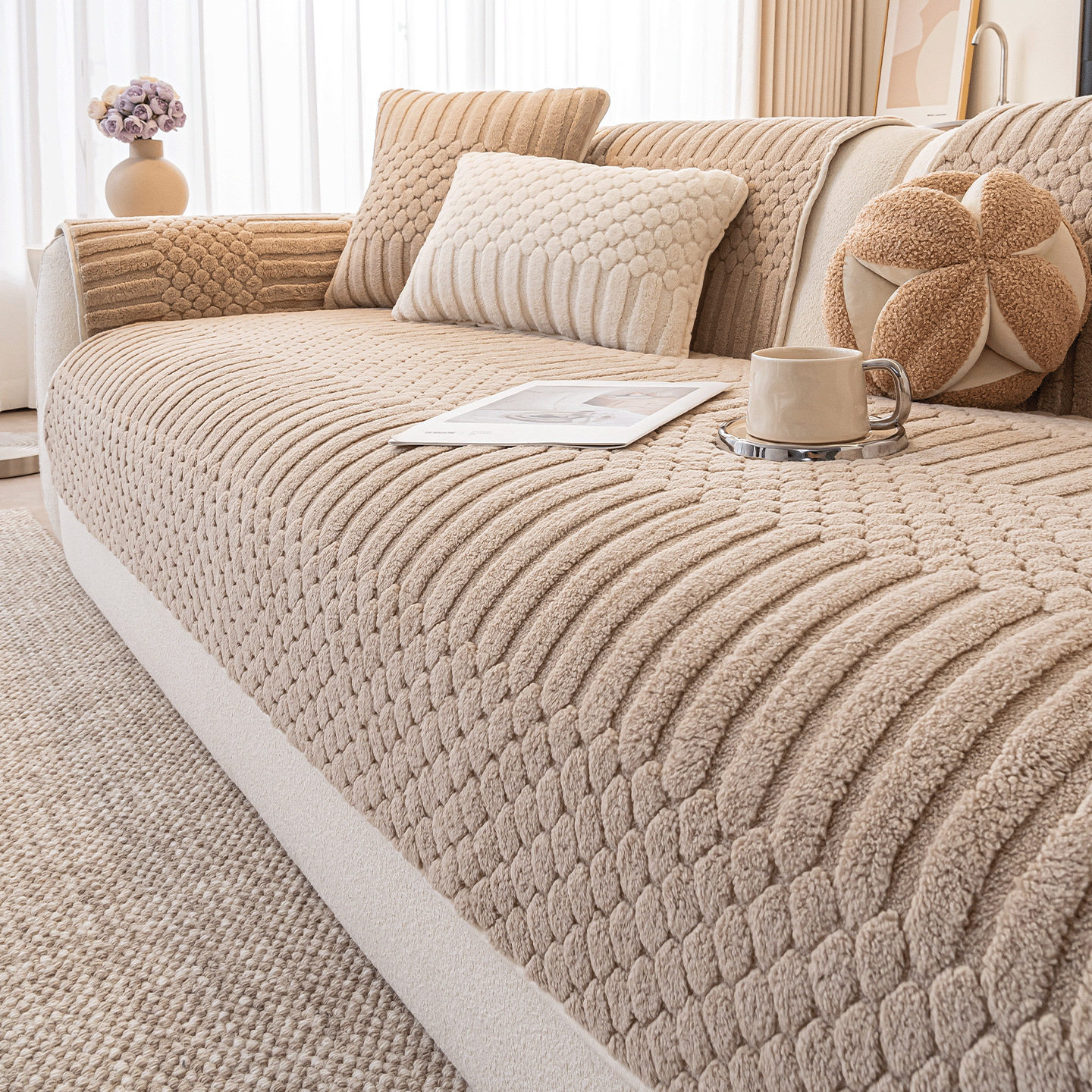 复古风加厚舒棉绒沙发垫2026新款秋冬款防滑沙发套罩坐垫,居家布艺,沙发垫,淘宝优惠券,粉丝福利购,淘宝优惠卷