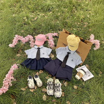 童套装2025夏季新款兄妹学院风短袖衬衫洋气儿童夏装三件套表演服