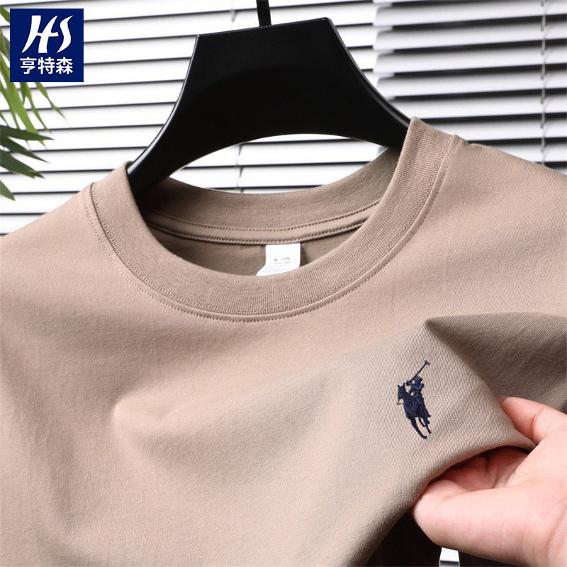 纯棉绣花短袖男士t恤2025夏季新款休闲透气圆领半袖薄款体恤