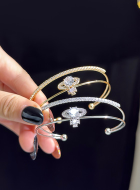 超闪镶钻圆形缠绕手镯小众高级感设计百搭手环时尚简约气质手饰女