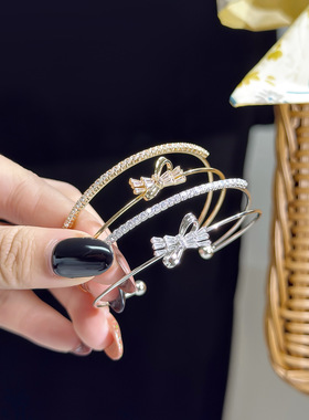 欧美圆形锆石开口手镯冷淡风个性气质百搭手环轻奢高级感手饰