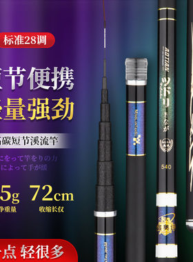龙翼虎高碳素鱼竿5.46.36.67.2米超轻超硬短节手竿溪流竿钓竿