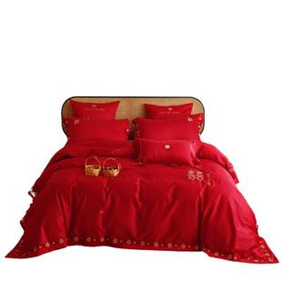长绒棉四件套纯棉CGL108-M刺大绣红色高庆支全棉结婚双人加用大被