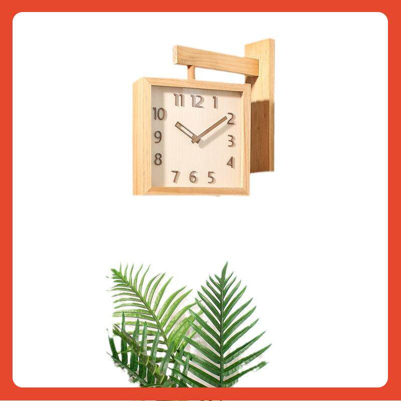 ∞MJK钟表实木双面挂钟客厅家用时尚简约现代时钟挂墙轻奢拐角两