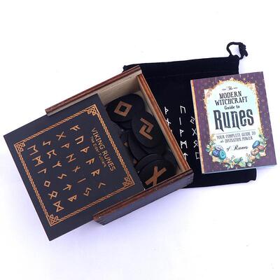 刻符卢恩文号制雕刻推拉40527木木盒套装黑木色如尼文维京Runes