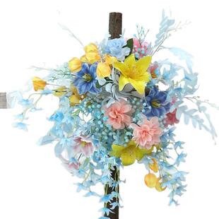 仿真花排成品婚背庆地排花现场布奈置装饰婚礼路莫引花艺结婚景摆