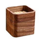 木质牙线签盒黑胡桃017轻牙奢牙盒实木签筒新中式 牙签牙线木收纳