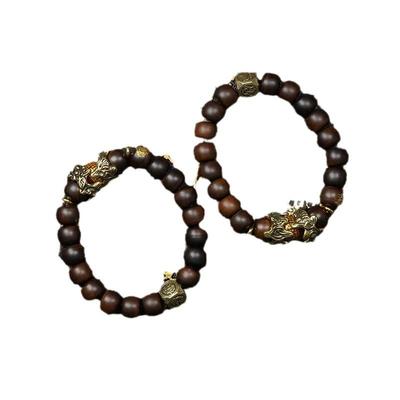 天雷击112枣木龙貔士貅手串玉化然纳福原木男士手链女把玩