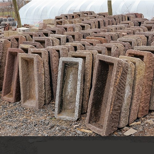 流水石槽老旧鱼缸造景牛猪石槽庭院件石盆民俗老物件水槽石头洗手