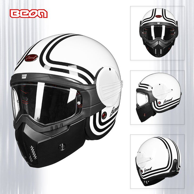 BEON头盔男女复古个性酷电动车揭面盔防雾全盔四季通用哈雷盔夏季