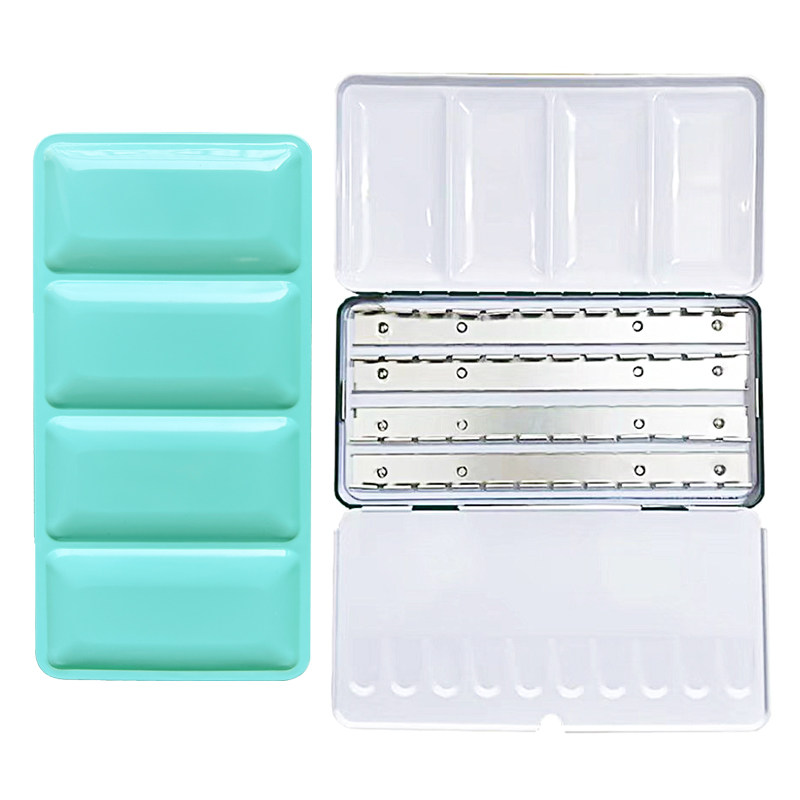 水彩分装盒白夜固体水彩专用三折铁盒水粉颜料空盒2色色搪瓷盒