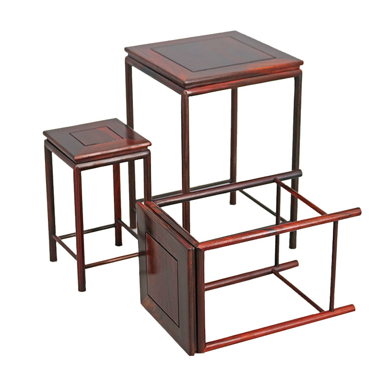 明式实木红酸枝正方小花架多肉微型盆景花几花瓶花盆古玩摆件底座