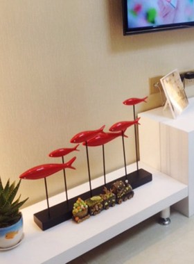 招财群鱼摆件工艺品现代客厅玄关电视柜装饰品乔迁新居软装