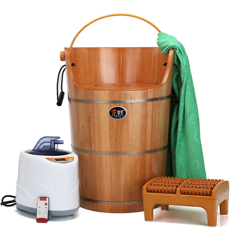 劲足泡脚木桶足浴桶橡木加热恒温家用熏蒸桶妇科洗脚盆高深桶泡脚