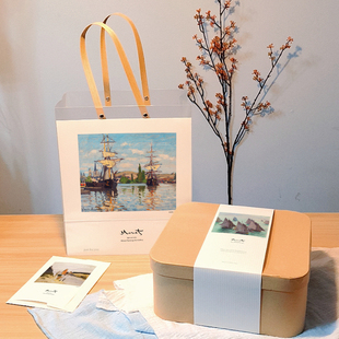 hnf184简约北欧风优化莫奈梵高油画艺术纸袋纸盒天地盖礼盒包装