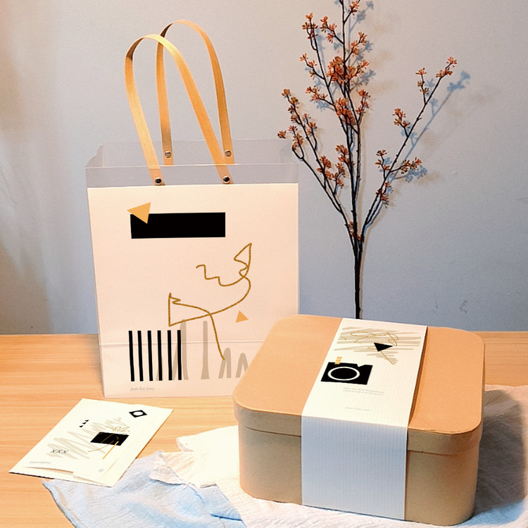 hnf175通用节日生日卡通插画森系北欧风ins礼盒套装浅色牛皮纸盒