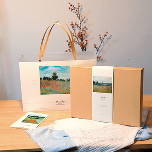 hnf235简约北欧风优化莫奈梵高油画艺术纸袋纸盒天地盖礼盒包装