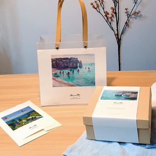 hnf228简约北欧风优化莫奈梵高油画艺术纸袋纸盒天地盖礼盒包装