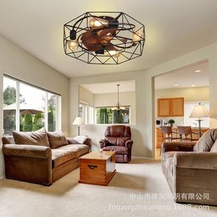 复古吸顶卧室风扇灯隐形美式工业风遥控餐厅吊扇灯铁艺顶灯带风扇