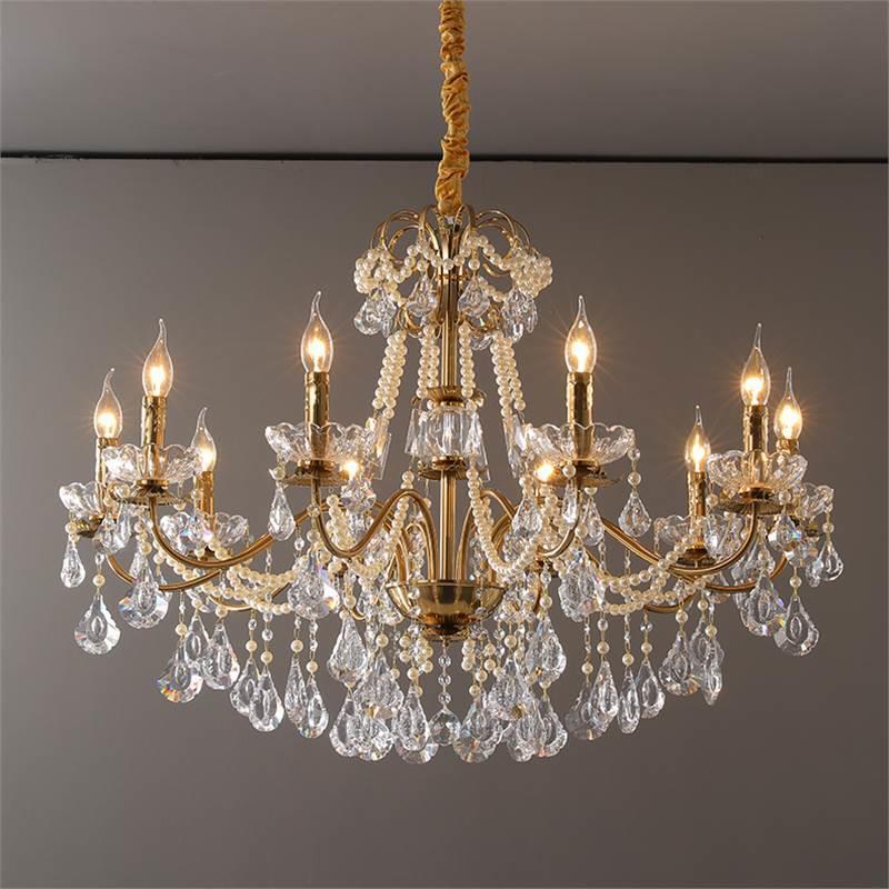 法式复古大气奢华大户型大平层美式客厅别墅12头珍珠蜡烛水晶吊灯