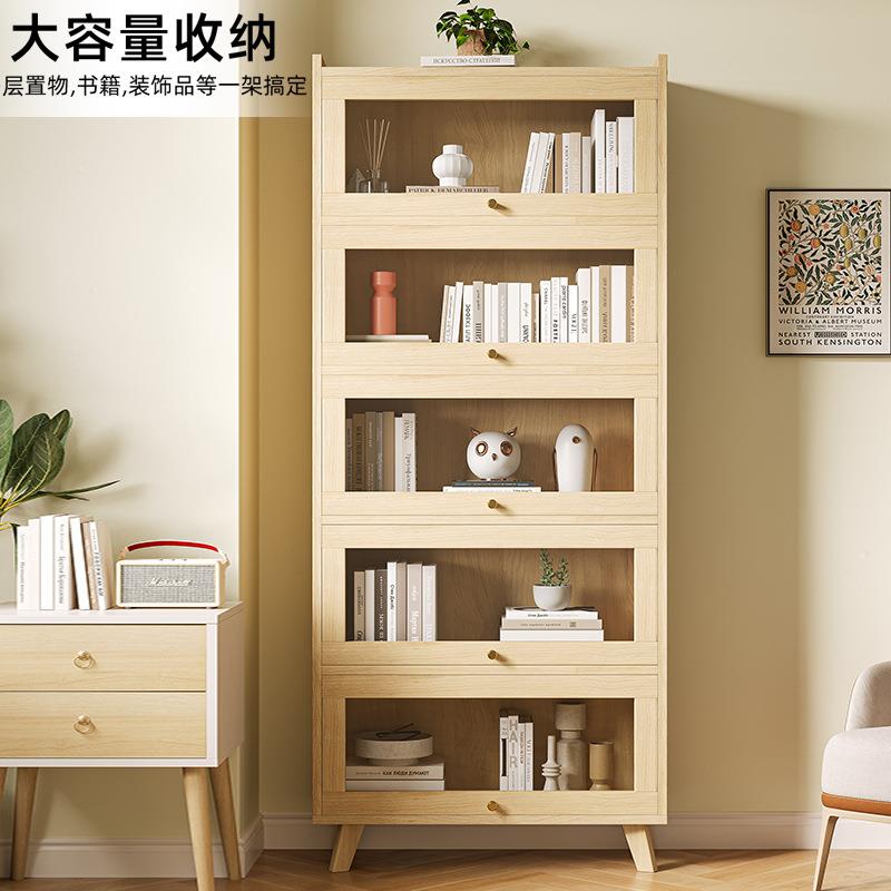 实木书架置物架落地家用儿童客厅简易多层收纳柜子靠墙边防尘书柜