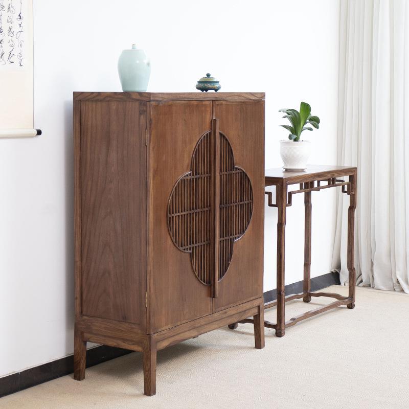 新中式实木餐边柜收纳柜老榆木茶水柜储物柜复古客厅餐柜矮柜斗柜