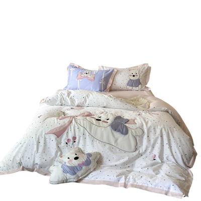 简约风卡刺绣00支澳棉四件套儿童YLS-2025合贴布1绣花全棉通三件