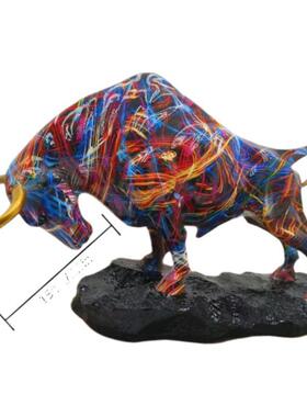 创意水转炫玄彩华尔街牛件工艺品树脂家居客摆厅关桌面装D2444印