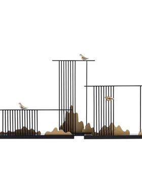 新中ML8938式奢金属山水禅意房软装摆书样板间客厅轻玄关创意件铁