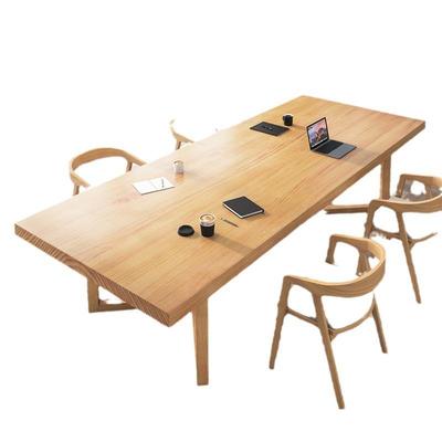 北欧全木会议桌图书长条桌写书桌简馆约长方字形办公桌洽谈桌实椅