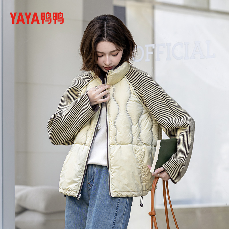 YAYA鸭鸭羽绒服2025秋冬新款女士短款立领轻薄双面穿百搭拼接外套