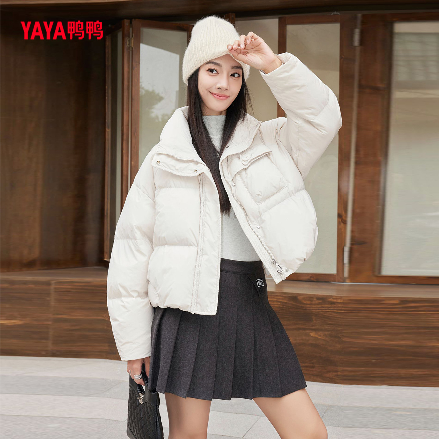 纯色短款立领小个子羽绒服女