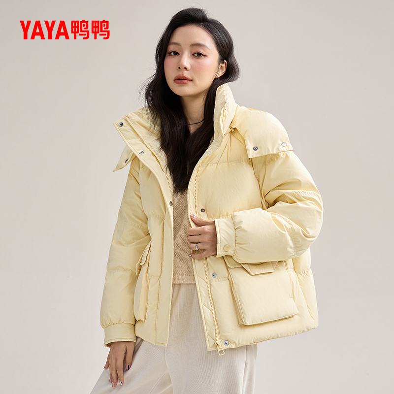 鸭鸭羽绒服女2024年新品短款时尚百搭连帽加厚鸭绒保暖外套Y