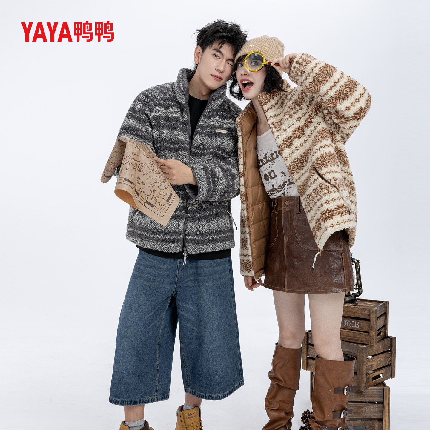 【费尔岛元素】YAYA鸭鸭2025冬情侣款摇粒绒一手长休闲百搭羽绒服