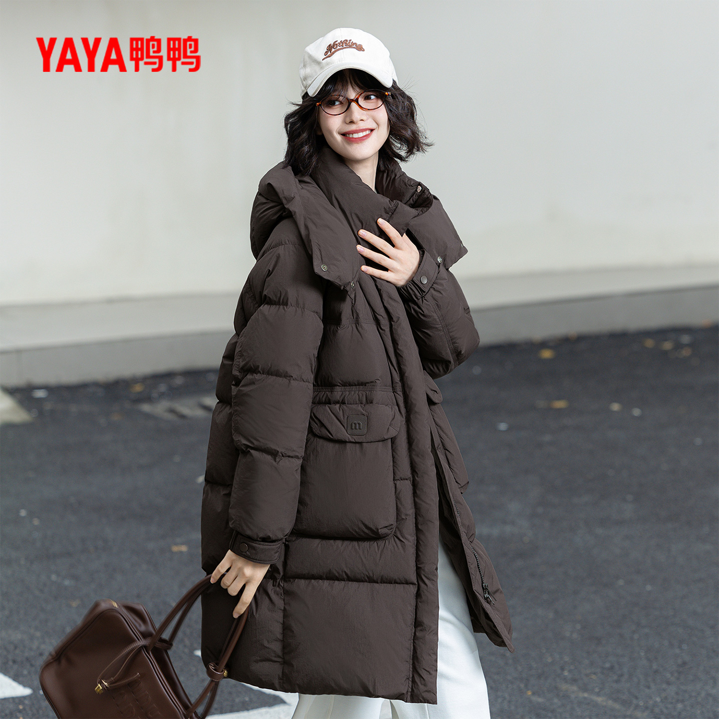 YAYA/鴨鴨24年冬季新款時(shí)尚休閑百搭韓版秋冬長(zhǎng)款保暖羽絨服外套