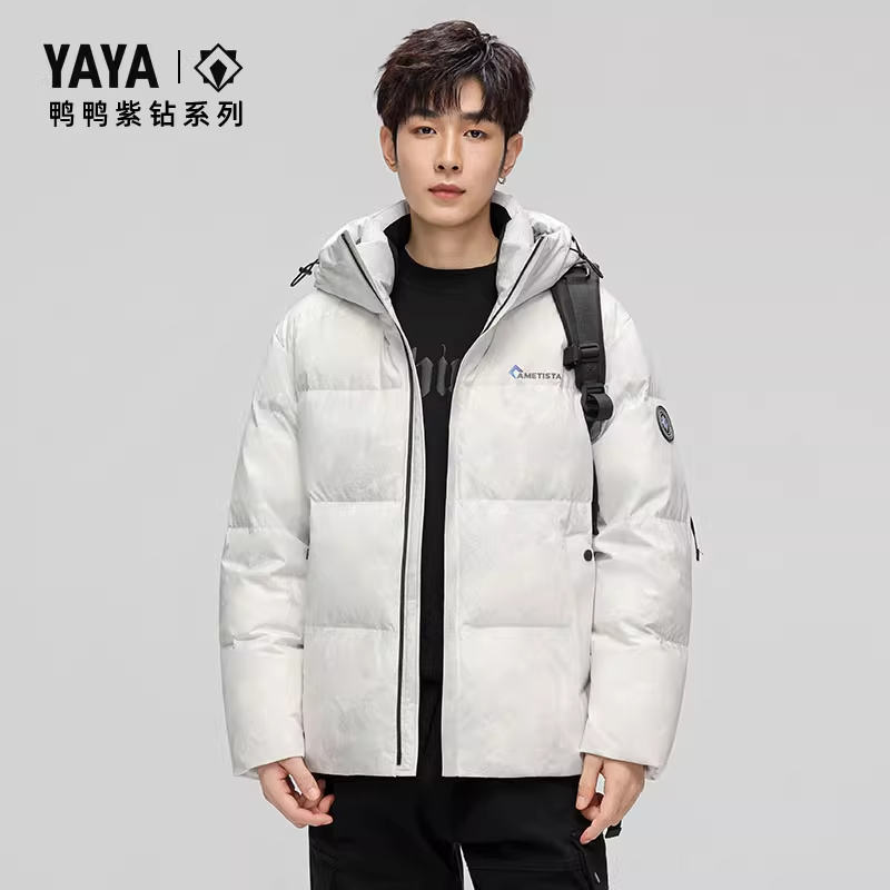 YAYA鸭鸭羽绒服短款男2025年新款连帽时尚休闲加厚冬季保暖厚外套