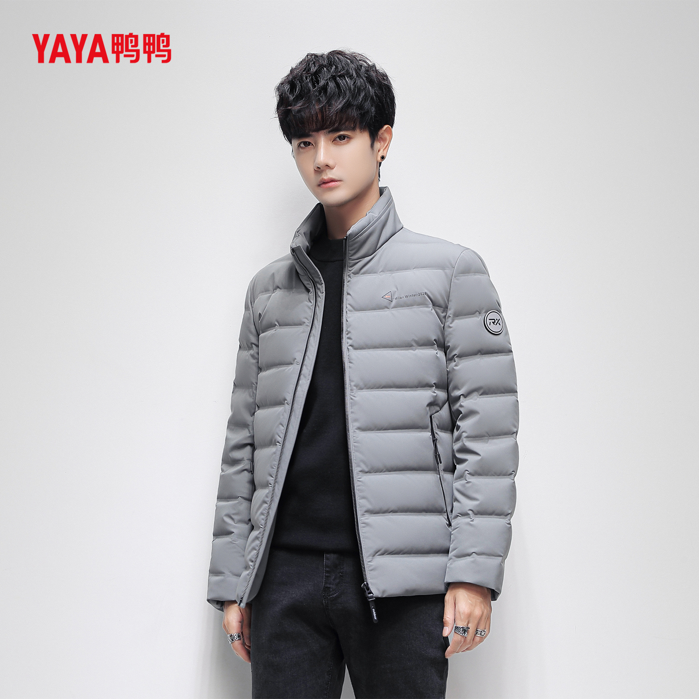 YAYA鸭鸭轻薄羽绒服男2025年新冬季立领修身运动短款鸭绒保暖外套