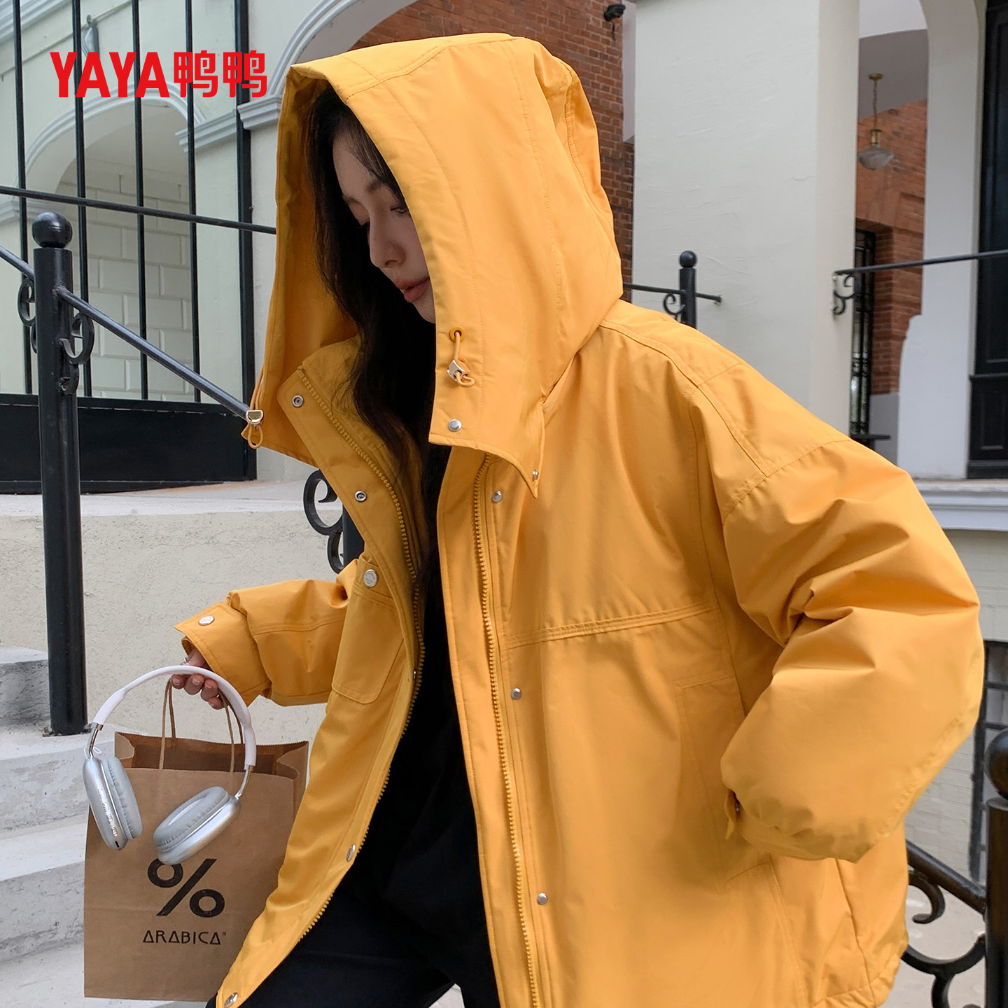 YAYA鸭鸭2025冬季新款羽绒服女中长款户外休闲工装派克服洋气韩版