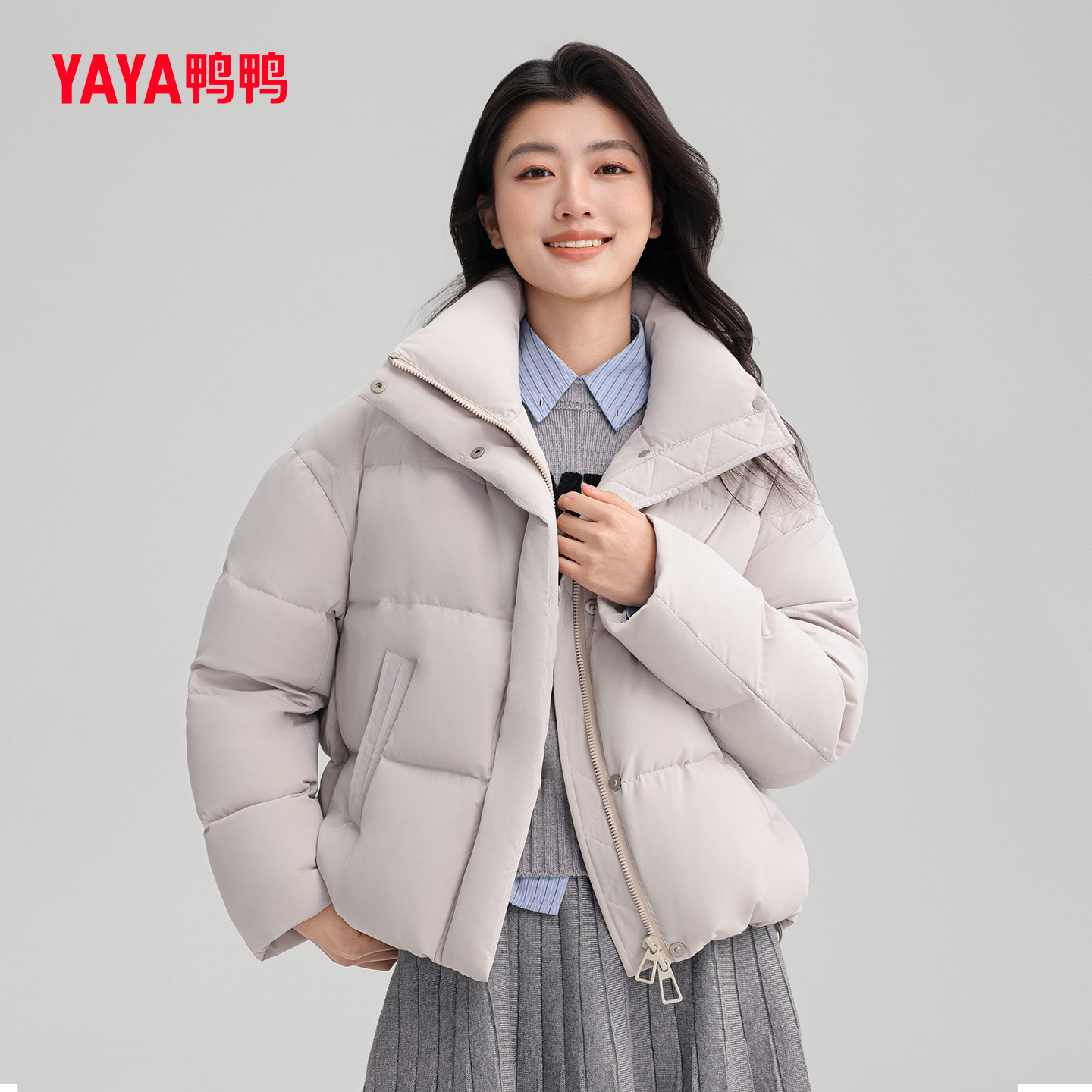 YAYA鸭鸭厚款羽绒服女2025秋冬新时尚立领短款泡芙面包服保暖外套