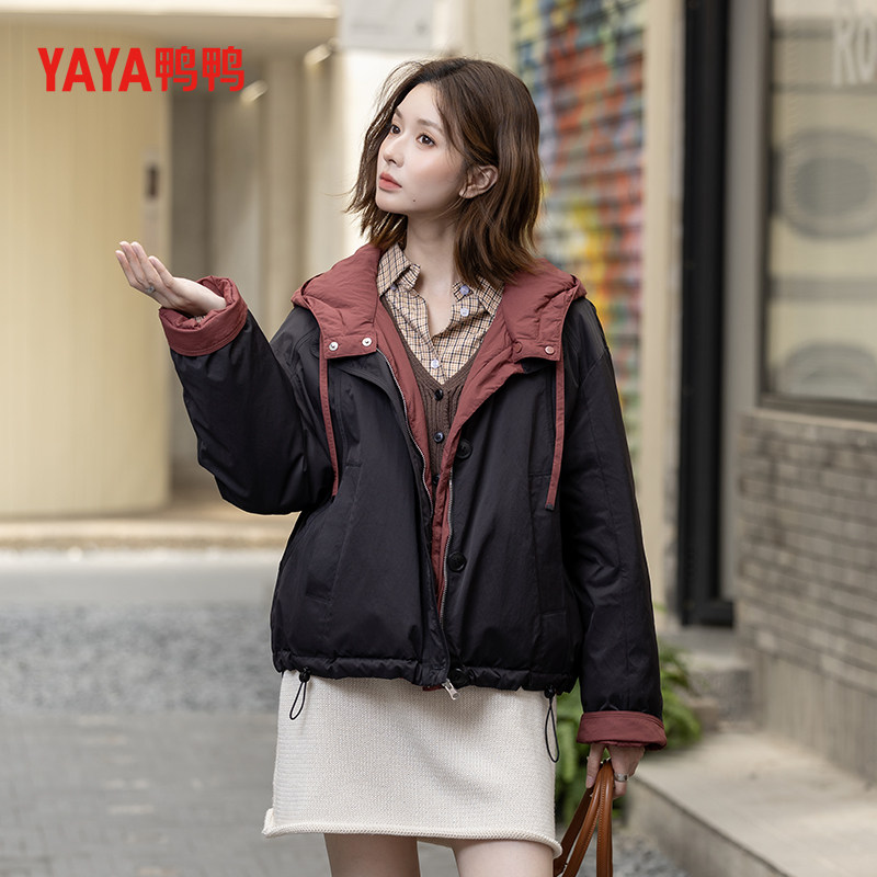 YAYA鸭鸭2025年秋冬新款羽绒服女连帽时尚简约鸭绒保暖两穿外套