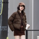 【冰淇淋系列】鸭鸭25冬女立领宽松厚款格子短款小个子外套羽绒服