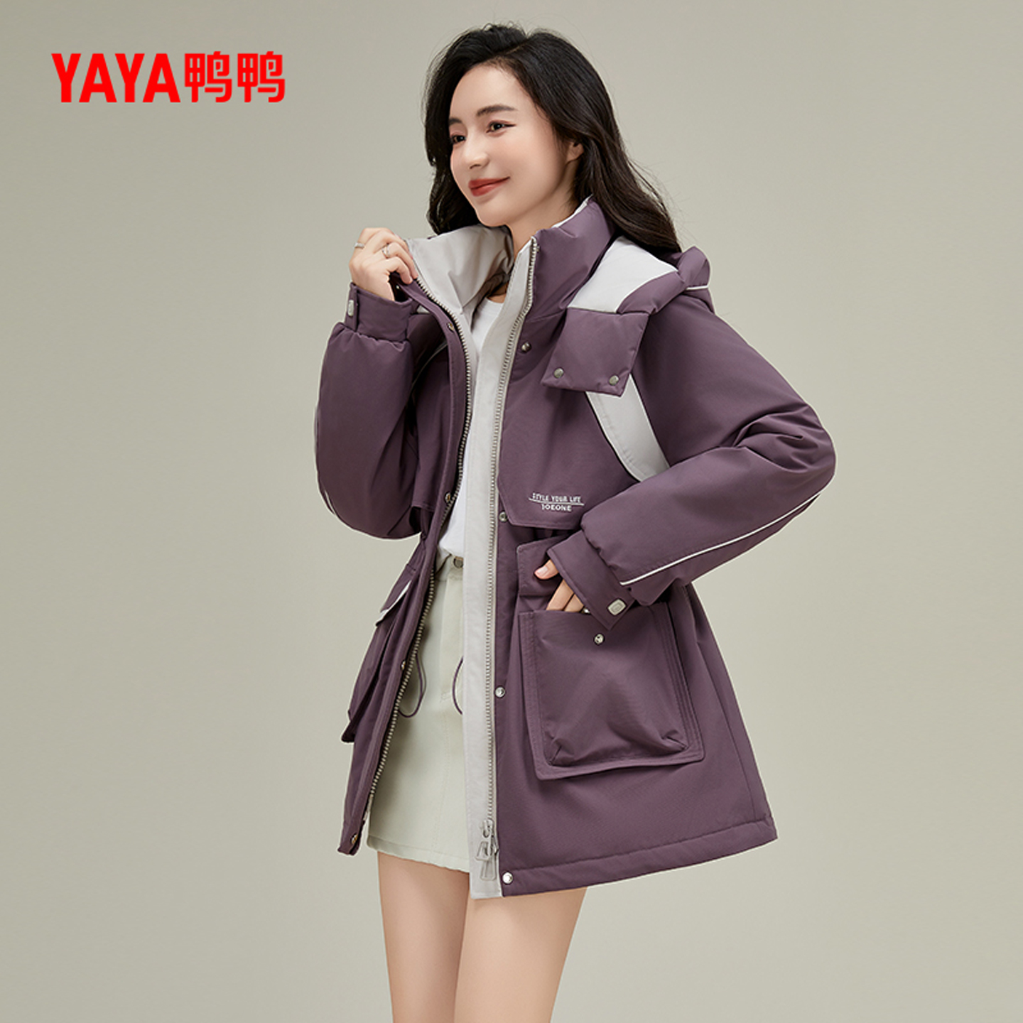 鸭鸭时尚中长款羽绒服外套